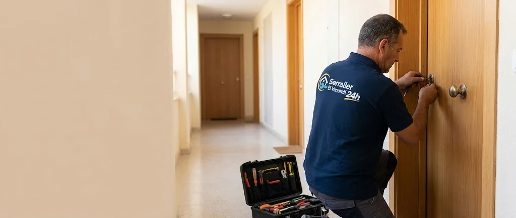 Cerrajero de Serraller El Vendrell 24h abriendo la puerta de un piso en El Vendrell
